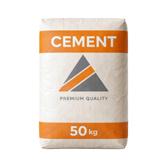 Building material cement bag  isolated on a clean white background.  Minimalist industrial packaging composition ideal for construction branding, manufacturing visuals and product presentations.