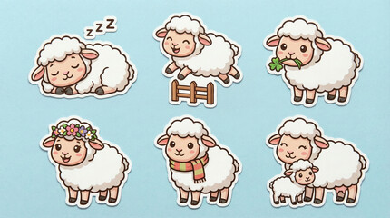 Obraz premium Adorable Line Art Sheep Sticker Collection for Backgrounds