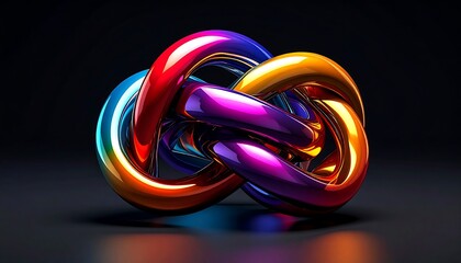 Colorful Interconnected Rings 3D Rendering.