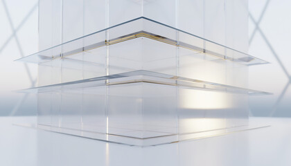Fototapeta premium Stunning glass cube structure with modern lighting effects