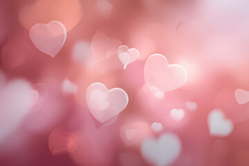 Soft heart shapes float against a pink background during a romantic celebration
