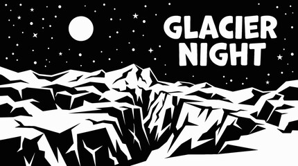 night glacier landscape with bright moon and visible stars across dark polar sky above icy horizon showing celestial astronomy galaxy environment © Evan