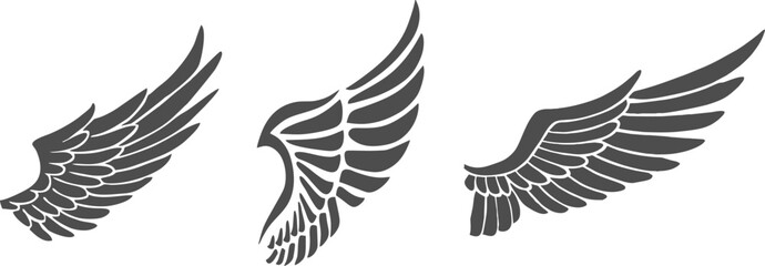 Obraz premium Set of single feathered wing silhouettes for emblem or logo design