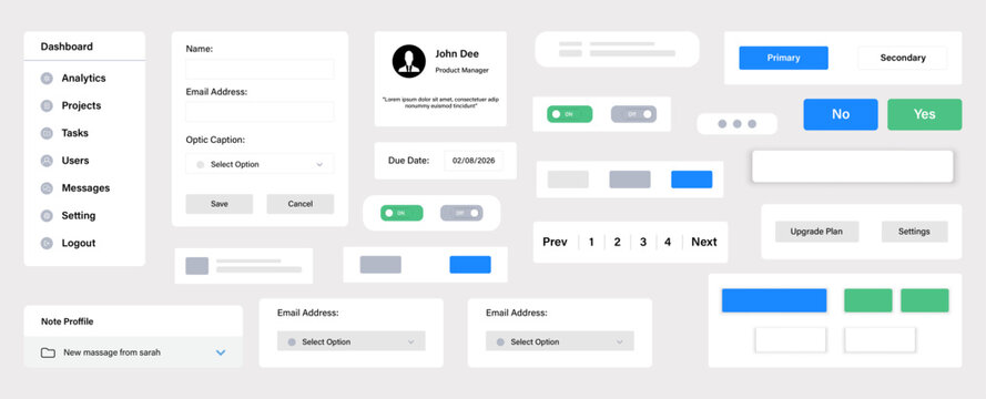 Collection of user interface. Suitable form for modern web and app development. Comprehensive UI kit with various components including forms, buttons, navigations, toggles, and data displays.