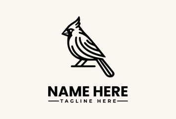 Fototapeta premium A black line art illustration of a cardinal bird logo with a placeholder name and tagline on a beige background.