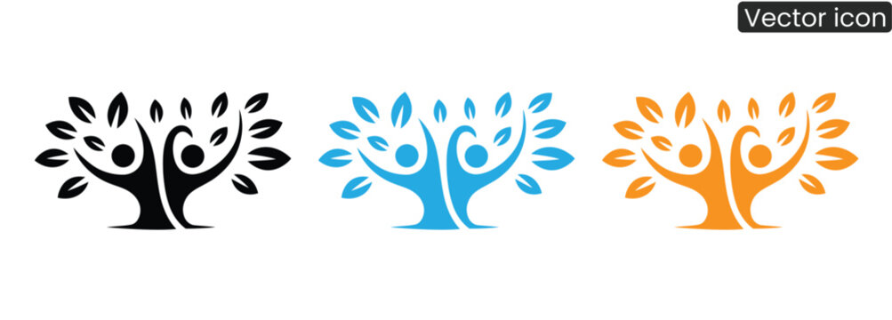 Set of colorful tree icons symbolizing growth and harmony