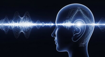 Obraz premium Abstract Illustration of Human Head Profile with Sound Waves and Audio Frequency Visualization