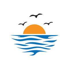 Fototapeta premium Abstract orange sunset sun over water icon