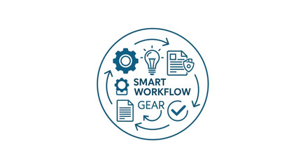 Smart Workflow Gear Icon with Symbols.