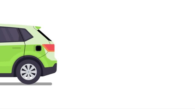 Green Electric Vehicle (EV) Crossover SUV Vector Animation or motion graphic for Sustainable Transport and Eco-Friendly Driving