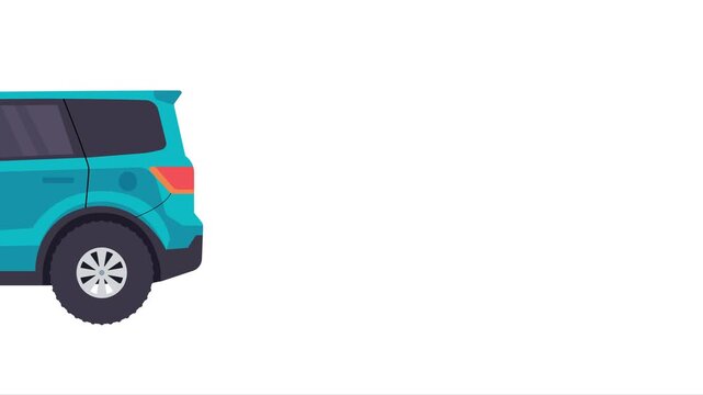 Teal Electric Crossover SUV Vector motion graphic with Lightning Bolt Icon, Green Transportation and Eco-Friendly Vehicle Graphic