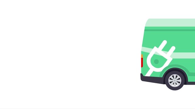 Modern Electric Delivery Van Motion Graphic: Sustainable Green Transportation and Commercial EV Charging Concept