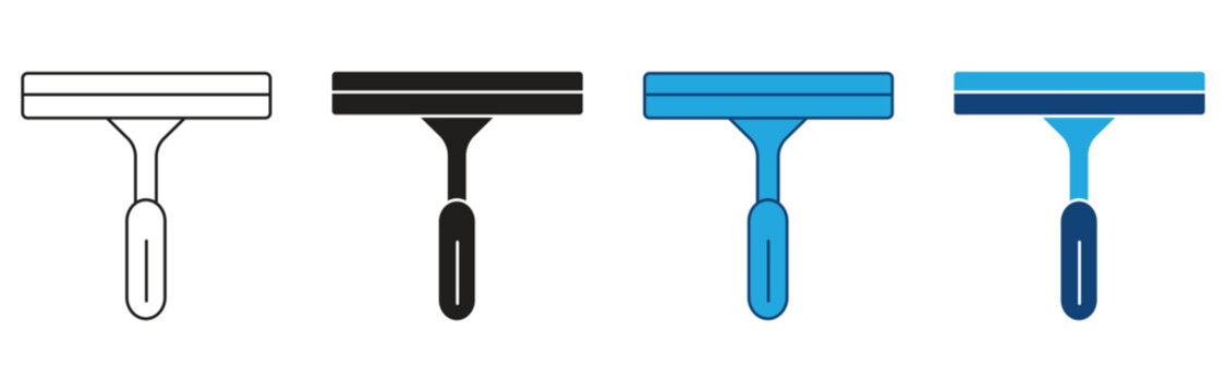 Window squeegee icon set. Window cleaning glass service, cleaning and maintenance. Windows cleanings tool icon isolated on white background. Vector illustration.