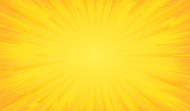 Comic background. Yellow background in pop art comics style. Cartoon thunder lightning. Game show. Funny book page. Fun dot  popart pattern for sale. Sunburst bubble. Starburst bg. Vector illustration