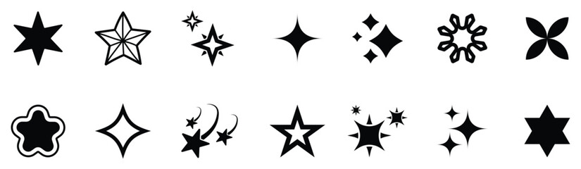 Sparkle star icons. Shine icons.  abstract sparkle black silhouettes. Set of twinkling star vector.