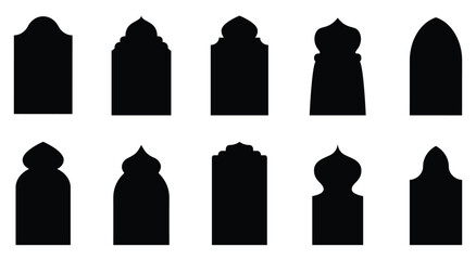 Islamic window black silhouette shape collection. 