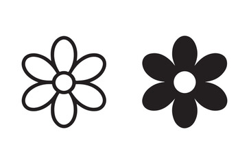 Two simple flower icons are displayed one outlined in white and the other filled in black