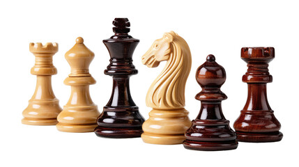 Strategic Chess Pieces: A collection of meticulously crafted chess pieces, representing strategy, intellect, and the art of competition. Each piece stands poised, ready to engage in a battle of minds