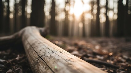 Fototapeta premium Log in forest with sunlight filtering.