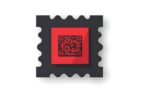 Digital event ticketing qr code on red stamp with black perforated edges for online entry