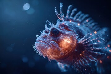 Exotic deep sea anglerfish with bioluminescent light