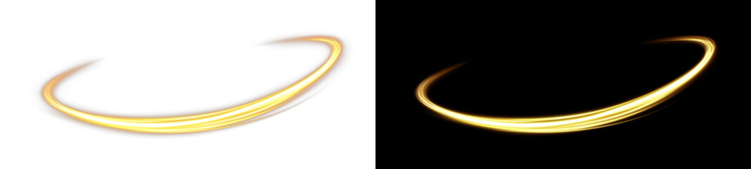 Plakat Dust line. A golden, magical light trail with shimmering particles on a transparent background.