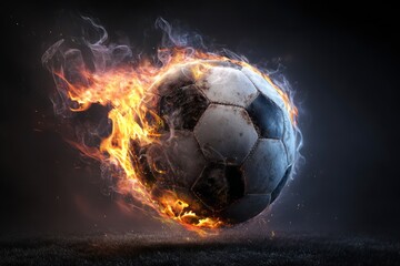 Naklejka premium Fiery soccer ball igniting passion on field