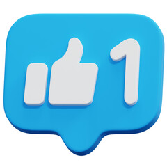 Obraz premium 3D Blue Social Media Like One Notification Bubble Icon