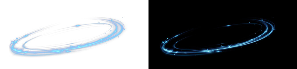 Blue Neon Ring Glow Effect – Abstract Light Speed Lines, Glowing Circular Frame and Futuristic Motion Ellipse  © blagorodez