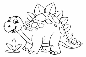 Obraz premium kids coloring page, stegosaurus dinosaur, adorable style, smiling expression, bold clean outlines, minimal detail, line art only, no color