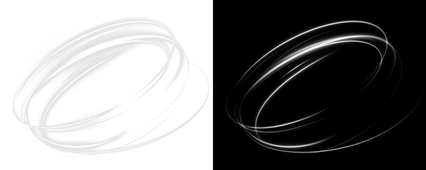 White neon ring glow effect - abstract light speed lines, glowing round frame and futuristic motion...