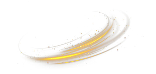 Plakat Dust line. A golden, magical light trail with shimmering particles on a transparent background.
