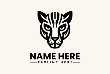 A stylized illustration of a tiger's head with a logo template and placeholder text on a beige background.
