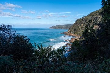Coastal waves and rocky shoreline along the Great Ocean Road, Australia