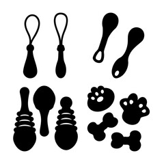 Fototapeta premium A diverse collection of black silhouette icons featuring pet paws, bones, spoons, and elegant pendants