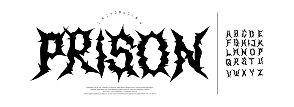 Prison Font is An extreme metal display font with sharp spiked shapes and aggressive style, perfect for band logos, posters, and dark branding.