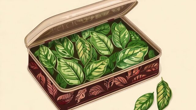 Video A box filled with lush green leaves, ideal for nature-themed designs