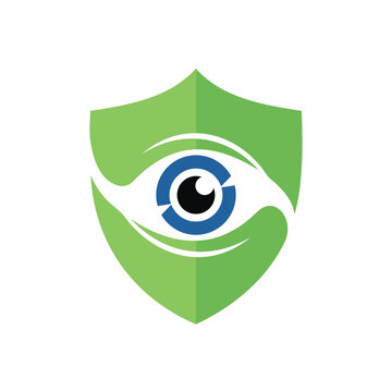 Security Shield with Eye Logo. Care, Protection and Surveillance brand.