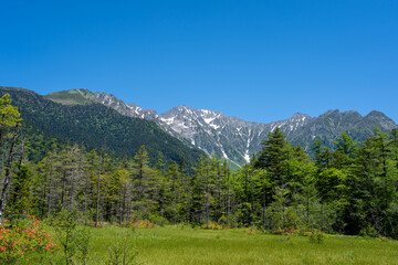 Mount Hotaka viewed from Kamikochi hiking trail in Japan