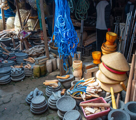 Tools and kitchenware at Bolu market in Rantepao, Toraja, Sulawesi, Indonesia