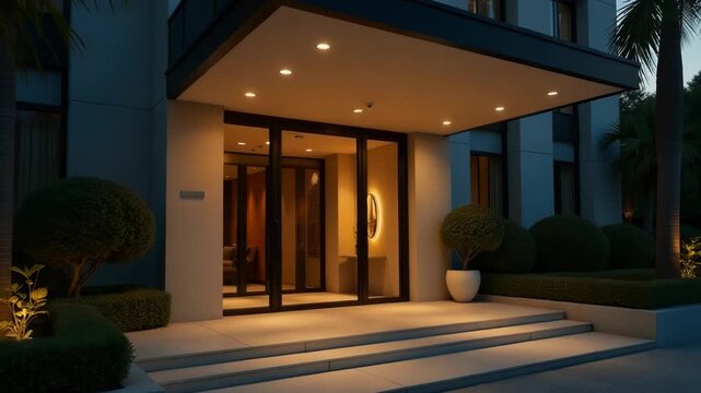 Video A modern home entrance with steps leading up to the front door, perfect for real estate or architecture s