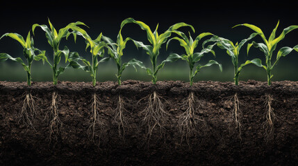 Corn plant agriculture soil root growth farming seedling green corn plant agriculture soil root growth farming seedling concept for food supply