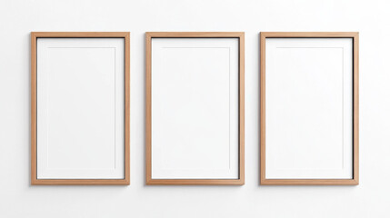 Minimalist wooden picture frames on white wall for modern home decor