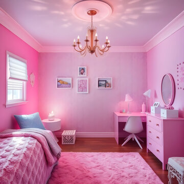 Habitaci&oacute;n acogedora para adolescente con decoraci&oacute;n rosa y luces LED