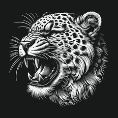Obraz premium Intense Leopard Portrait: A Detailed Black and White Illustration.