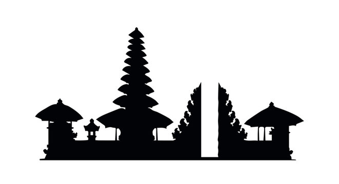 Striking Silhouette of a Traditional Balinese Temple Featuring a Meru Tower and Split Gate