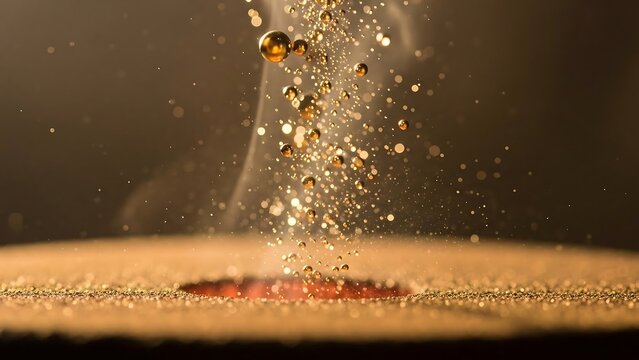Sand pouring on a brown surface.