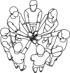 Group of people putting their hands together in a circle