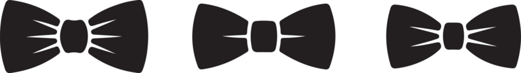 Three black bow ties in different shapes and sizes  isolated on white background