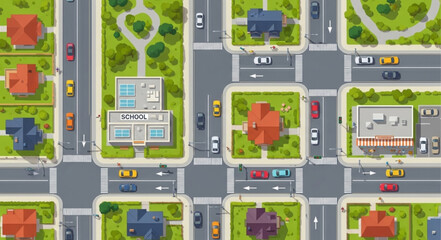 Cartoon City Block with Buildings. © Gogo